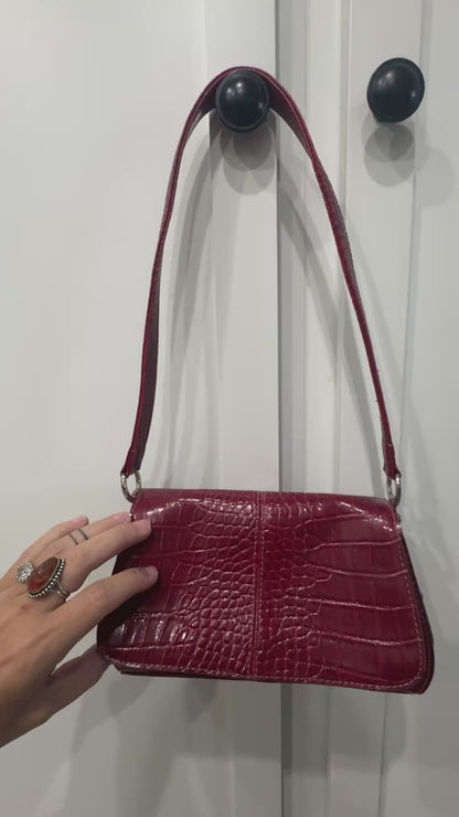 Vintage Liz Claiborne Red Croc Embossed Y2K Shoulder Bag