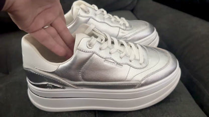 Michael Kors Hayes Metallic Leather Platform Sneakers Silver Size 9.5