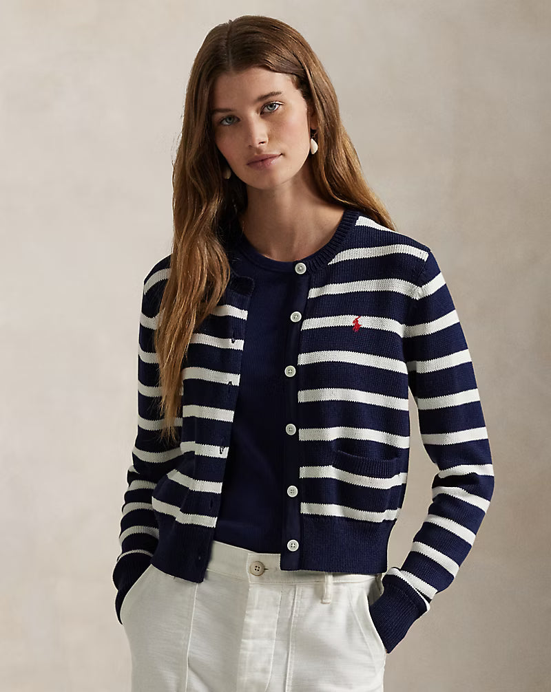 Polo Ralph Lauren Like New Striped Cotton Crewneck Cardigan - Medium