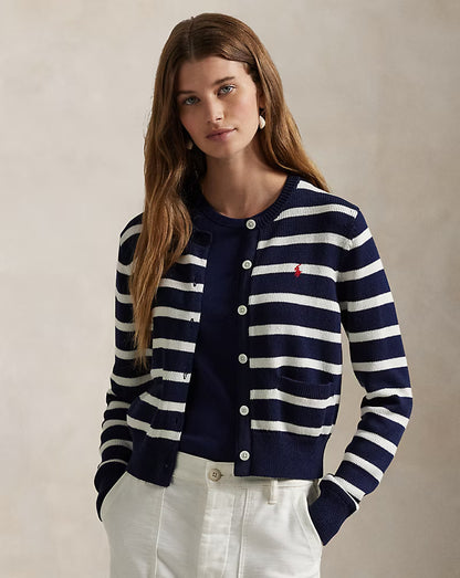 Polo Ralph Lauren Like New Striped Cotton Crewneck Cardigan - Medium